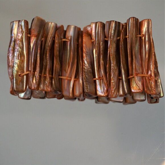 Abalone Mother of Pearl Shells Bracelet Tropical Boho Beach Stretch Orange Lust - Picture 9 of 10